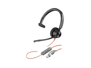 HP Poly Blackwire 3310 - Blackwire 3300 series hodesett - on-ear - kablet - USB-A - svart - Certified for Microsoft Teams, UC-sertifisert