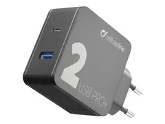 Cellular Line Multipower 2 PRO+ Str&#248;madapter - 36 watt - Huawei Fast Charge, PD, QC 3.0, AFC - 2 utgangskontakter (USB, 24 pin USB-C) - svart