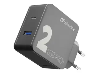 Cellular Line Multipower 2 PRO+ - Str&#248;madapter 36 watt - Huawei Fast Charge, PD, QC 3.0, AFC - 2 utgangskontakter (USB, 24 pin USB-C) - svart