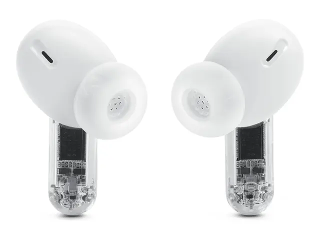 JBL TUNE Beam 2 - Ghost Edition - True wireless-hodetelefoner med mikrofon i øret - Bluetooth - aktiv støydemping - spøkelseshvit 