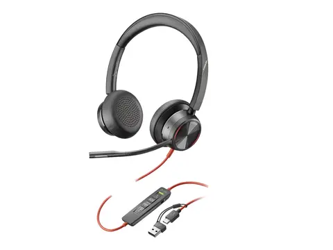 HP Poly Blackwire 8225 - Blackwire 8200 series hodesett - on-ear - kablet - aktiv st&#248;ydemping - USB-C - svart - Zoom Certified, UC-sertifisert