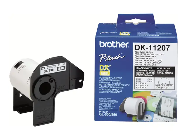 Brother DK-11207 - Svart på hvitt 100 CD/DVD etiketter for QL-1050...