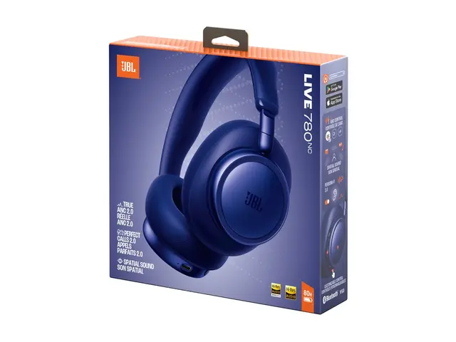 JBL LIVE 780NC - Hodetelefoner med mikrofon full størrelse - Bluetooth - trådløs, kablet - aktiv støydemping - 3,5 mm jakk - blå 
