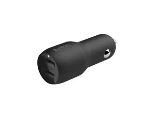 Belkin BoostCharge Dual Charger - Bilstrømadapter 24 watt - 4.8 A - 2 utgangskontakter (USB) - på kabel: Lightning - svart