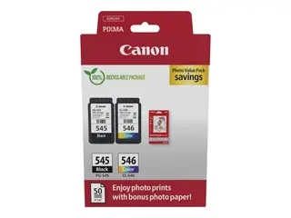 Canon PG-545 / CL-546 Value Pack - 2-pack 8 ml - svart, farge (cyan, magenta, gul) - original - hengeboks - blekkpatron/papirsett - for PIXMA iP2850, MG2450, MG2550, TR4550, TR4551