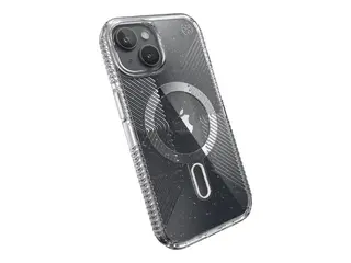 Speck Presidio Lux - Baksidedeksel for mobiltelefon MagSafe-samsvar - hard polykarbonat, bl&#248;t termoplastpolyuretan (TPU) - clear/platinum glitter - for Apple iPhone 13, 14, 15