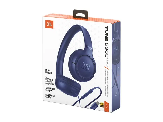 JBL TUNE 530C - Hodetelefoner - on-ear - kablet - USB-C - blå