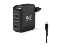 PORT Connect - Strømadapter - GaN II - 165 watt 5 A - QC 3.0, PD - 4 utgangskontakter (USB-type A, 3 x USB-C) - Europa