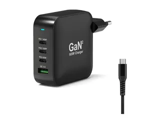PORT Connect - Strømadapter - GaN II - 165 watt 5 A - QC 3.0, PD - 4 utgangskontakter (USB-type A, 3 x USB-C) - Europa