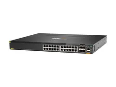 HPE Aruba 6300M - Switch - L3 - Styrt - 24 x 10/100/1000 (PoE+) + 4 x 1 Gigabit / 10 Gigabit / 25 Gigabit / 50 Gigabit SFP56 (opplink / stabling) front og side til bakside - rackmonterbar - PoE+ (720 W)