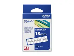 Brother TZe-145 - Standardklebemiddel hvitt p&#229; klart - Rull (1,8 cm x 8 m) 1 kassett(er) laminert teip - for Brother PT-P750, P950; P-Touch PT-18, D800, E310, P750, P900, P950; P-Touch EDGE PT-P750