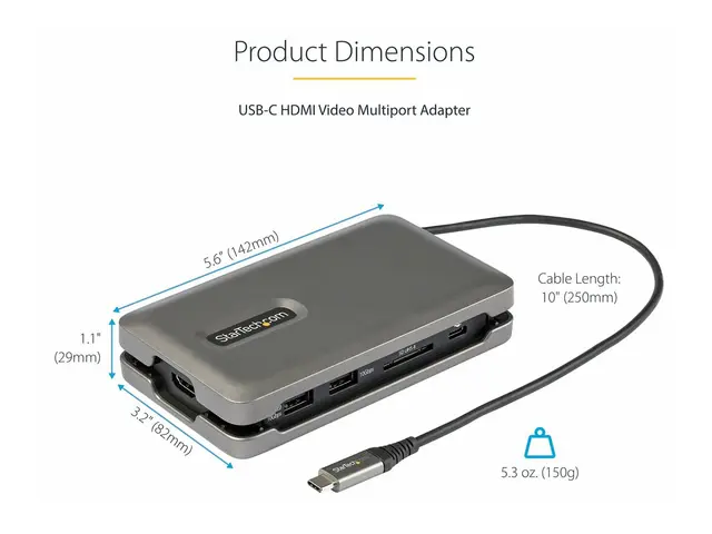 StarTech.com USB C Multiport Adapter, to 4K 60Hz HDMI 2.0, 2-Port ...