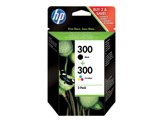 HP 300 - 2-pack svart, farge (cyan, magenta, gul) original blekkpa...