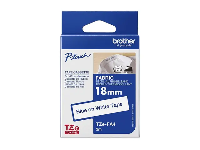 Brother TZe-FA4 - Tøy blått på hvitt Rull (1,8 cm x 3 m) 1 kassett...