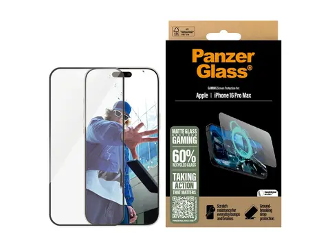 PanzerGlass Gaming - Skjermbeskyttelse for mobiltelefon ultrabred passform - glass - rammefarge svart - for Apple iPhone 16 Pro Max