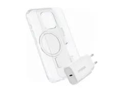 OtterBox Symmetry Series - Baksidedeksel for mobiltelefon MagSafe-samsvar - blank - med Premium Glass-skjermbeskytter og Fast Charge-vegglader USB-C 30 W - for Apple iPhone 16