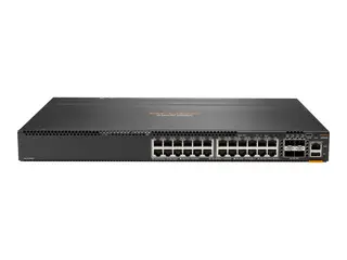 HPE Aruba 6300F - Switch - L3 - Styrt - 24 x 10/100/1000 + 4 x 1 Gigabit / 10 Gigabit / 25 Gigabit / 50 Gigabit SFP56 (opplink / stabling) front og side til bakside - rackmonterbar