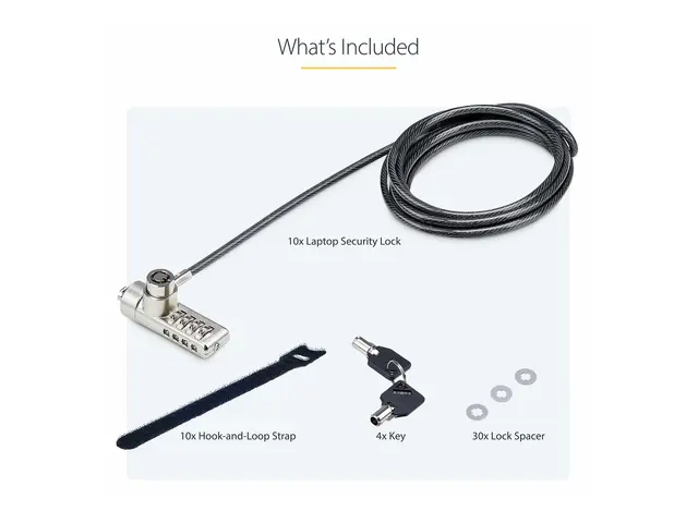 Startech 10-Pack Dual-Access Laptop Lock, 6.5ft (2m) Keyed Alike a...