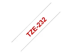 Brother TZe-232 - Standardklebemiddel - r&#248;dt p&#229; hvitt Rull (1,2 cm x 8 m) 1 kassett(er) laminert teip - for Brother PT-P750, P950; P-Touch PT-D210, D800, E310, P900, P950; P-Touch Cube Plus PT-P710