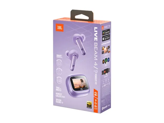 JBL LIVE Beam 4 - True wireless-hodetelefoner med mikrofon i øret - Bluetooth - aktiv støydemping - purpur 