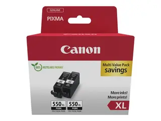 Canon PGI-550PGBK XL Twin pack - 2-pack - 15 ml Høy ytelse - svart - original - hengeboks - blekkbeholder - for PIXMA iP8750, iX6850, MG5550, MG5650, MG6450, MG6650, MG7150, MG7550, MX725; PIXUS MG7550