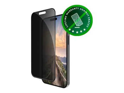 dbramante1928 Eco-shield - Skjermbeskyttelse for mobiltelefon film - med personvernsfilter - rammefarge svart - for Apple iPhone 16