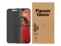 PanzerGlass - Skjermbeskyttelse for mobiltelefon ultravid passform med EasyAligner - glass - med personvernsfilter - rammefarge svart - for Apple iPhone 15 Pro