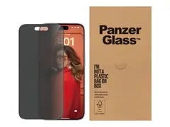 PanzerGlass - Skjermbeskyttelse for mobiltelefon ultravid passform med EasyAligner - glass - med personvernsfilter - rammefarge svart - for Apple iPhone 15 Pro