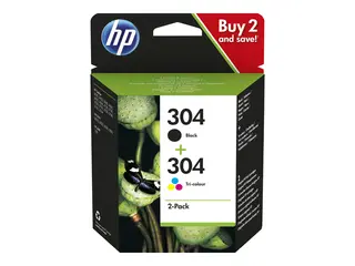 HP 304 - 2-pack - pigmentert svart, farge (cyan, magenta, gul) original - blekkpatron - for AMP 130; Deskjet 26XX, 37XX; ENVY 50XX