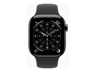Apple Watch Series 11 (GPS + Cellular) - 42 mm skifer titan - smartklokke med sportsb&#229;nd - fluorelastomer - svart - b&#229;ndbredde: S/M - 64 GB - Bluetooth, LTE, Wi-Fi 4, UWB - 5G - 34.6 g