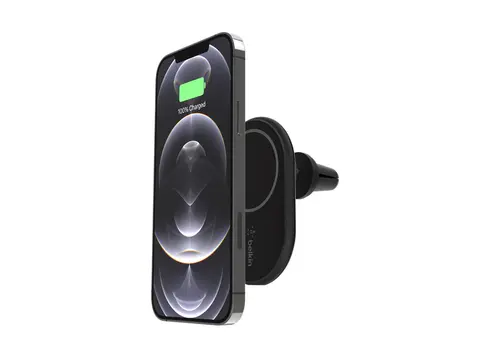 Belkin BoostCharge - Trådløs ladeholder for bil + bilstrømadapter 10 watt - svart - for Apple iPhone 12, 12 mini, 12 Pro, 12 Pro Max, 13, 13 mini, 13 Pro, 13 Pro Max
