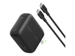 Belkin BoostCharge - Strømadapter - GaN - 100 watt PD 3.2, QC 5.0, AVS, UFCS, Hypercharge, FC 2.0, Fast Charge (USB-C) - på kabel: USB-C - svart