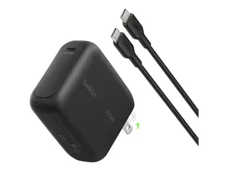 Belkin BoostCharge - Strømadapter - GaN - 100 watt PD 3.2, QC 5.0, AVS, UFCS, Hypercharge, FC 2.0, Fast Charge (USB-C) - på kabel: USB-C - svart