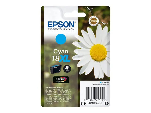 Epson 18XL - 6.6 ml - XL - cyan - original - blære med RF-alarm - ...