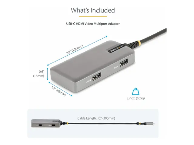 StarTech.com USB-C Multiport Adapter, 4K 60Hz HDMI, HDR, 3-Port US...