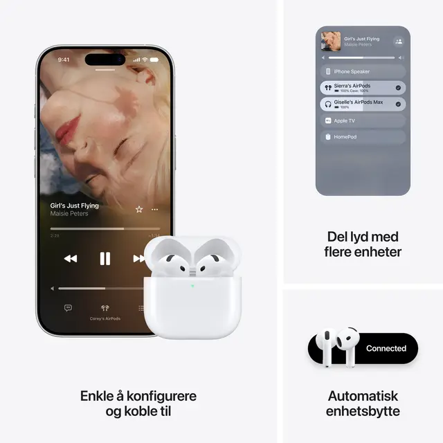 Apple AirPods 5 - True wireless-hodetelefoner med mikrofon ørepropp - Bluetooth - aktiv støydemping - hvit 