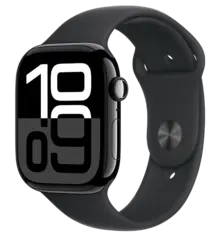 Apple Watch Series 10 (GPS + Cellular) 42 mm - jet svart aluminium - smartklokke med sportsb&#229;nd - fluorelastomer - svart - b&#229;ndbredde: S/M - 64 GB - LTE, Wi-Fi 4, UWB, Bluetooth - 4G - 29.3 g