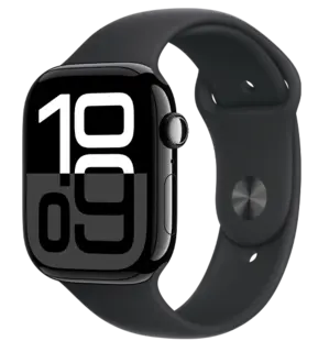 Apple Watch Series 10 (GPS + Cellular) - 42 mm jet svart aluminium - smartklokke med sportsb&#229;nd - fluorelastomer - svart - b&#229;ndbredde: S/M - 64 GB - LTE, Wi-Fi 4, UWB, Bluetooth - 4G - 29.3 g