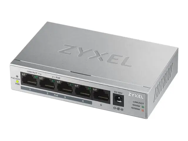 Zyxel GS1005HP - Switch ikke-styrt 4 x 10/100/1000 (PoE+) + 1 vegg...