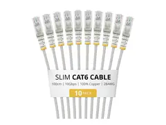 Startech - Koblingskabel - RJ-45 (hann) til RJ-45 (hann) 1 m - 3.6 mm - UTP - CAT 6 - IEEE 802.3bt Type 4 - halogenfri, 100W PoE support, uten hindringer, flertrådet, slank, formstøpt - grå (en pakke 10)