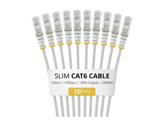 Startech - Koblingskabel - RJ-45 (hann) til RJ-45 (hann) 1 m - 3.6 mm - UTP - CAT 6 - IEEE 802.3bt Type 4 - halogenfri, 100W PoE support, uten hindringer, flertrådet, slank, formstøpt - grå (en pakke 10)