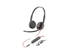 HP Poly Blackwire 3225 - Blackwire 3200 Series hodesett - on-ear - kablet - 3,5 mm jakk, USB-C - svart - Certified for Skype for Business, Cisco Jabber Certified, Avaya Certified, UC-sertifisert