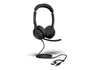 Jabra Evolve2 50 UC Stereo - Hodesett on-ear - kablet - aktiv støydemping - USB-C, USB-A - svart - UC-sertifisert