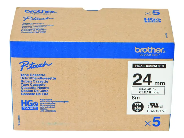 Brother HGE-151V5 - Svart på blank Rull (2,4 cm x 8 m) 5 kassett(e...