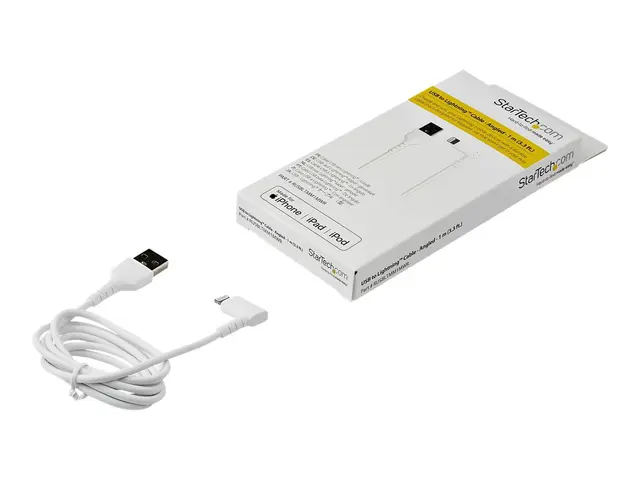 StarTech.com 3ft (1m) Durable USB A to Lightning Cable, White 90° ...