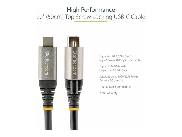 StarTech.com 20in 50cm Top Screw Locking USB C Cable 10Gbps, 3.1/3...