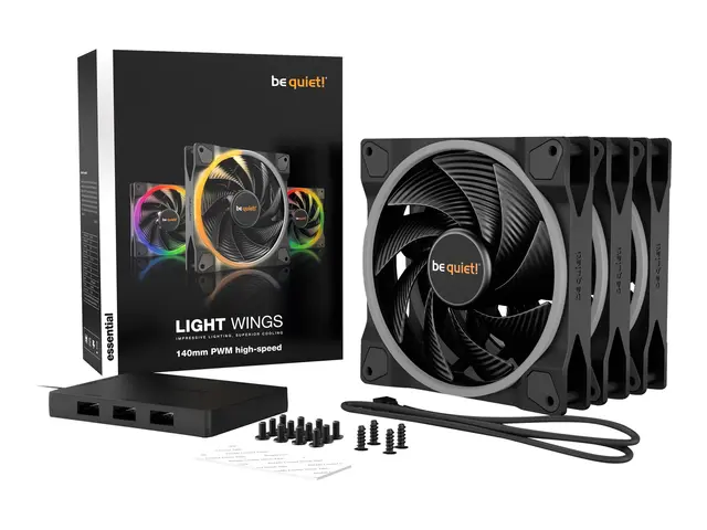be quiet! Light Wings - Kabinettvifte 140 mm svart (en pakke 3)