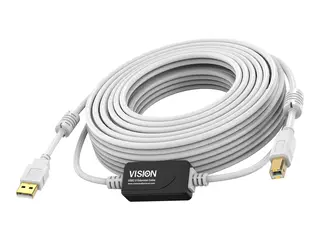 Vision Techconnect - USB-kabel - USB (hann) til USB-type B (hann) USB 2.0 - 15 m - aktiv inline-forsterker - hvit