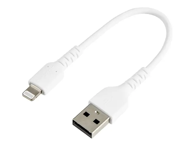 StarTech.com 6 in(15cm) Durable White USB-A to Lightning Cable, He...
