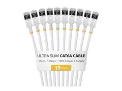 Startech - Koblingskabel - RJ-45 (hann) til RJ-45 (hann) 15 cm - 3.7 mm - U/FTP - CAT 6a - ultra-slim, uten hindringer, flertrådet, formstøpt - hvit (en pakke 10)